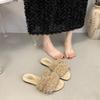 Versatile retro style flat head slope heel fluffy shoes women's autumn and winter fashion outer wear versatile flat heel casual one-word slippers