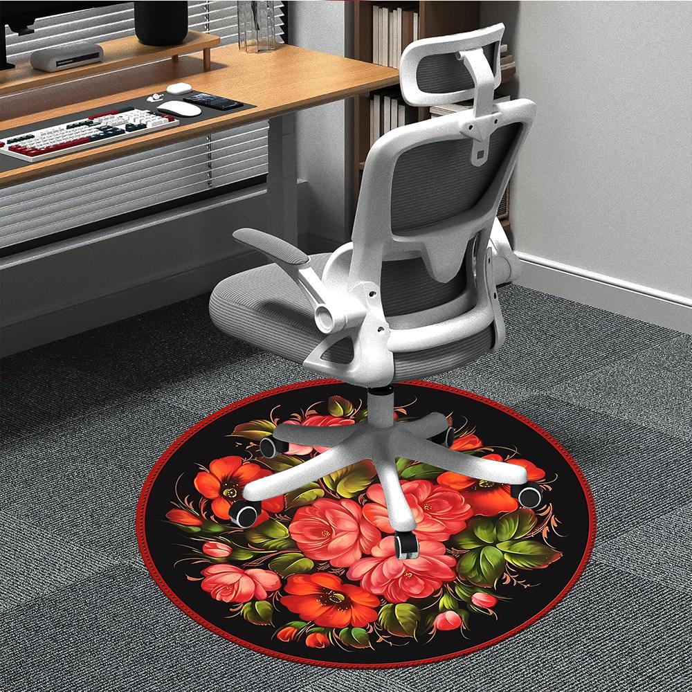 1pc Floral Pattern Chair Carpet for Office, Round Non Slip Durable Large Size Office Carpet, Suitable for Office