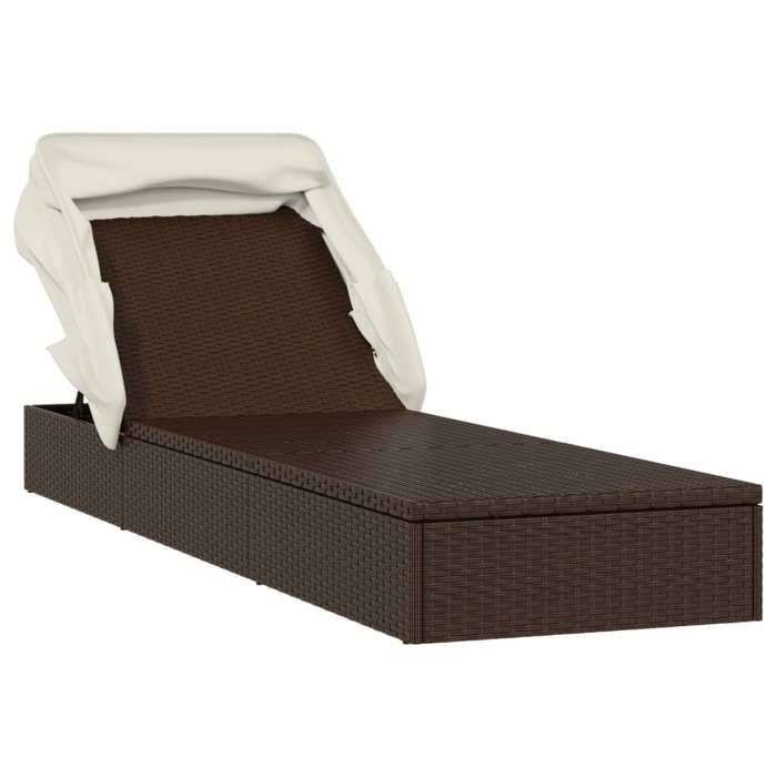 VidaXL Sunbed with Foldable Canopy Brown 213x63x97 Cm Braided Resin, Lounge Chair, Outdoor Lounge Chair, Salon Bed, 319637