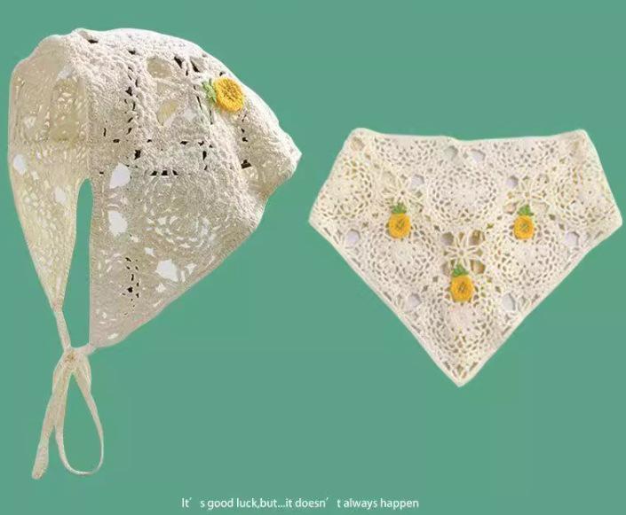 Spring & Autumn Korean Crochet Triangle Scarf & Hairband - Cute Floral Style for Women & Girls
