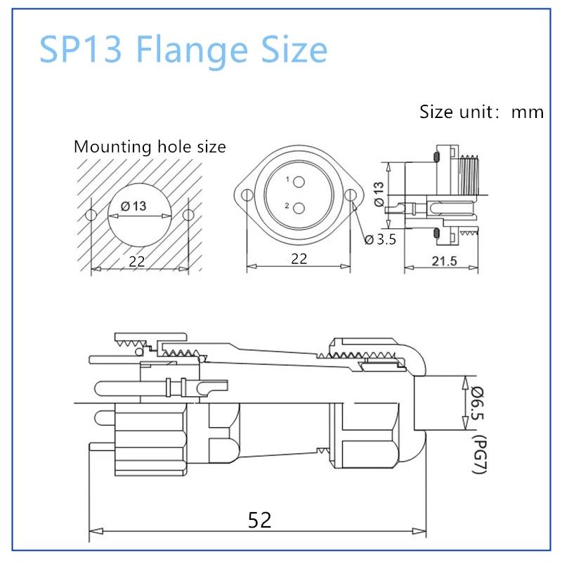 SP13 Waterproof Connector IP68 2/3/4/5/6/7/9 Pin Cable Connector Male/Female Plug Socket Nut/Flange/Docking Cable Wire Connector