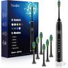 7am2m Sonic Electric Toothbrush Wireless Fast Charging 5 Modes IPX7 Waterproof with 6 Replacement Brush Heads Black