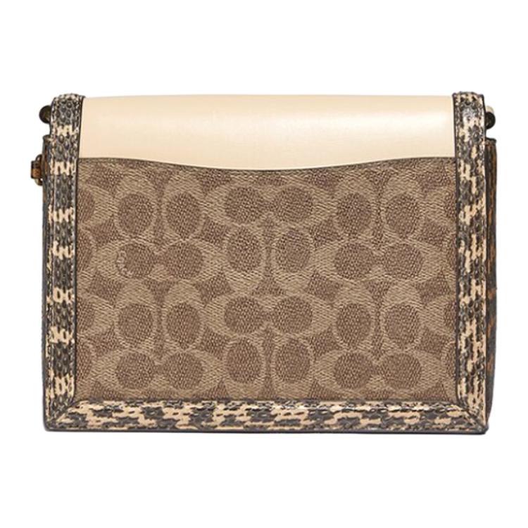 Coach Hutton 22 Lock Closure Internal Zipper Multi-Purpose Pocket Coated Canvas With Calfskin And Snake Skin Shoulder Crossbody Bag Small C2584-B4SBI
