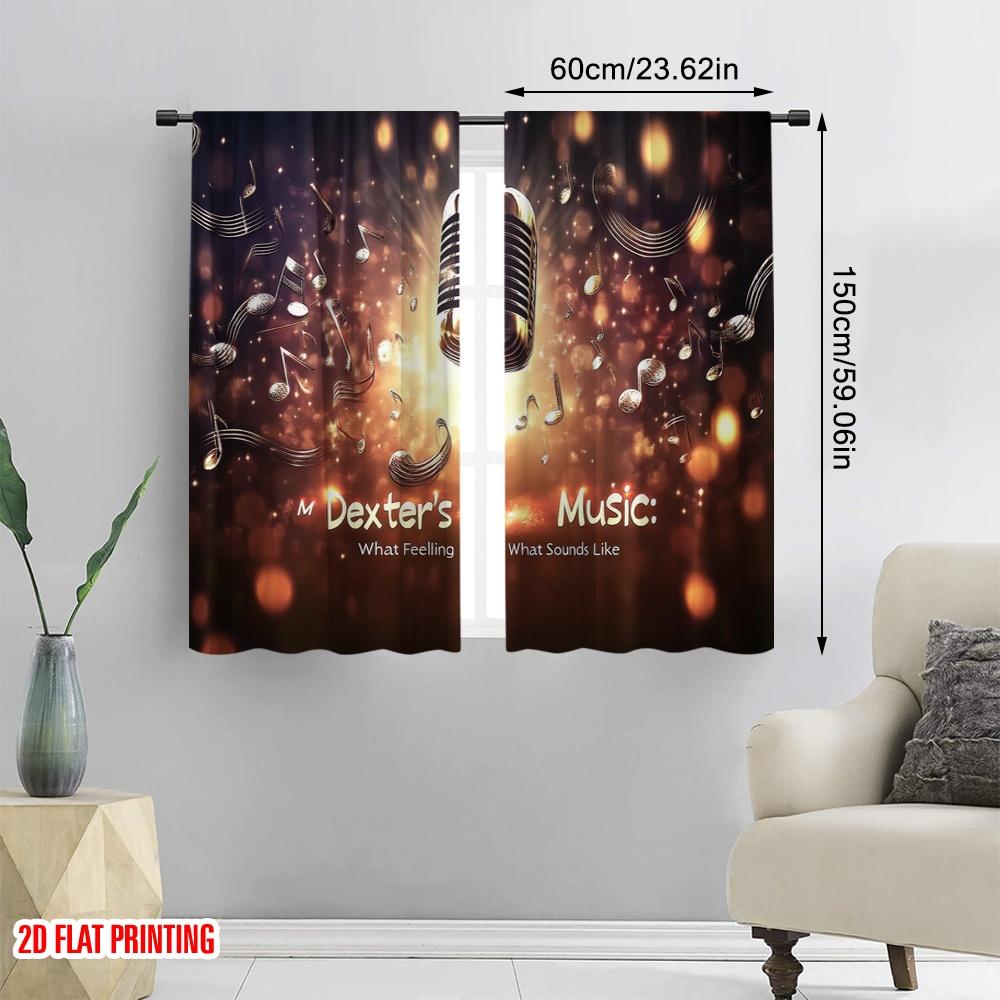 2Pcs,2D Plane Printing Contemporary Curtains Sound Symphony Polyester Easy Install (Without Rod) Decorations Outdoor Perfect For