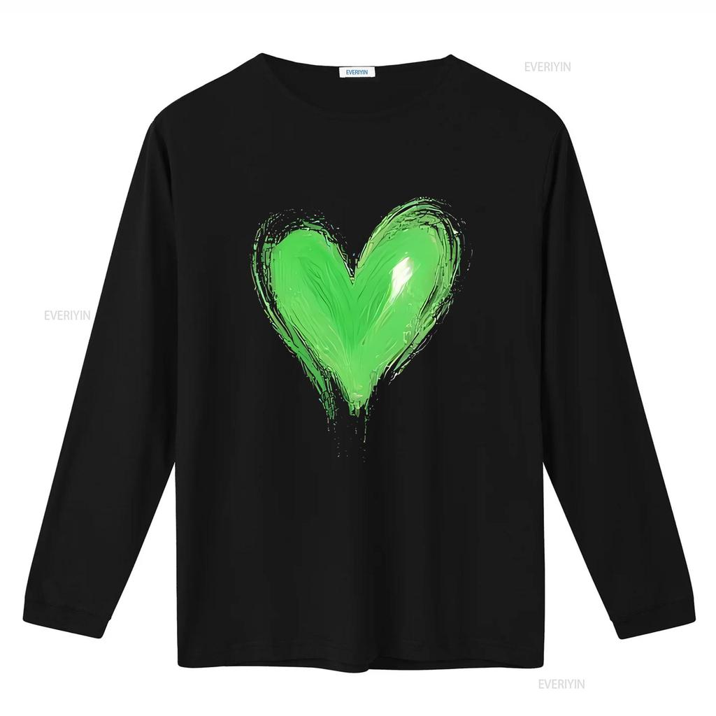 Vibrant Green Heart on Black T Shirt Bold Eye Catching Design vintage Washed Stretched designer clothes Unisex Comfortable
