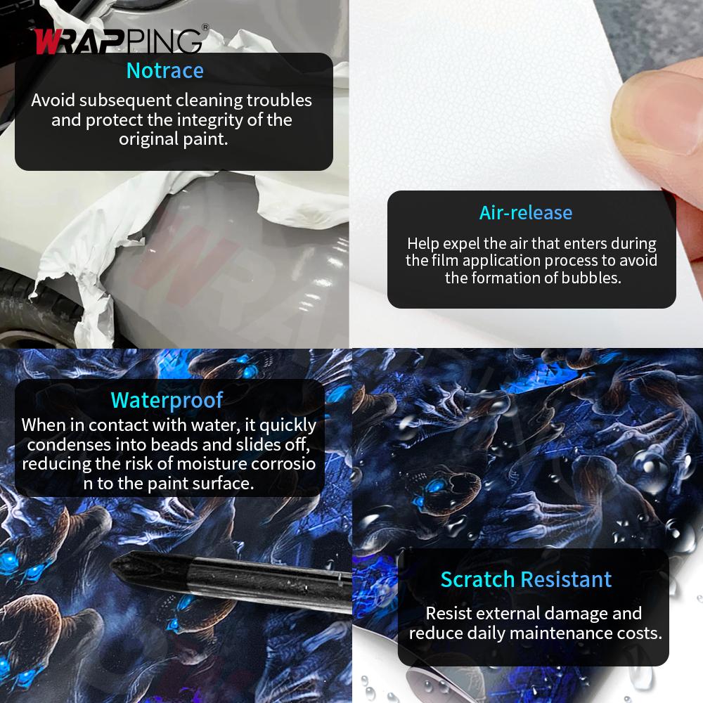 Car Stickers Blue Skull Wrapping Foil Cover Air Release Foil Automotive Vinyl Wrap Waterproof Body Film Auto Outdoor Accessories