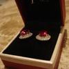 Original Design  Studded with Diamonds Red Crystal Round Earrings for Women Dazzling Glamour Delicate Jewelry