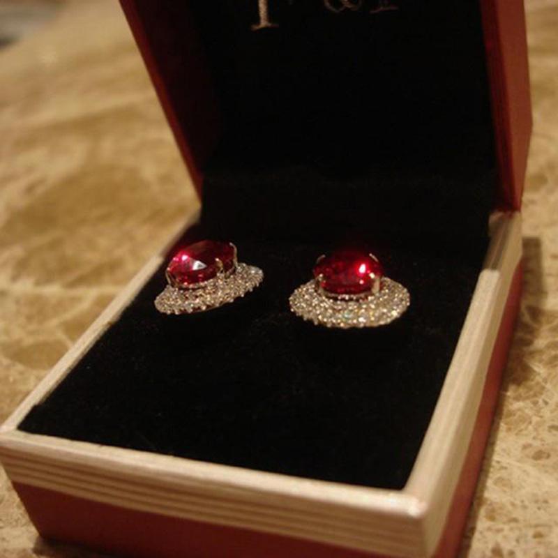 Original Design Studded with Diamonds Red Crystal Round Earrings for Women Dazzling Glamour Delicate Jewelry