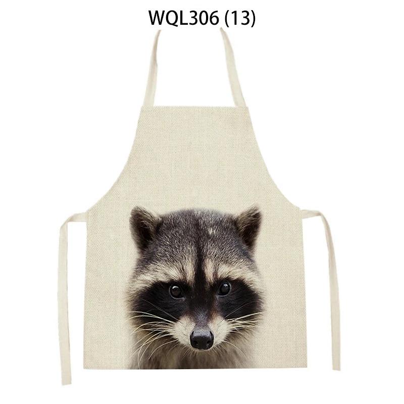 Cartoon Rabbit Deer Bear Print Kitchen Apron Women Men Sleeveless Linen Cooking Apron Home Cleaning Pinafore Baking Accessories