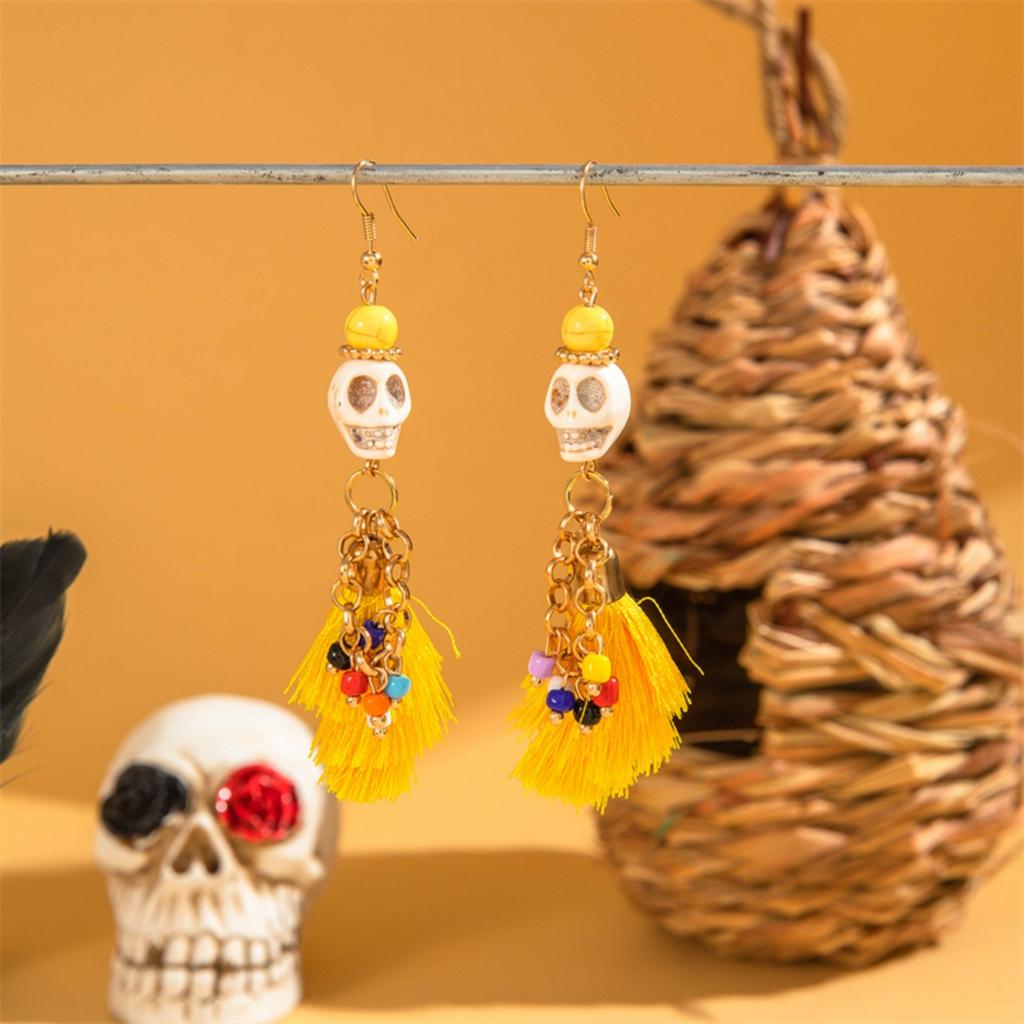 Halloween Resin Earrings Heart Flower Bow Skull Bride Pumpkin Fringe Dangle Cute Gothic Jewelry For Women Men Party Accessories