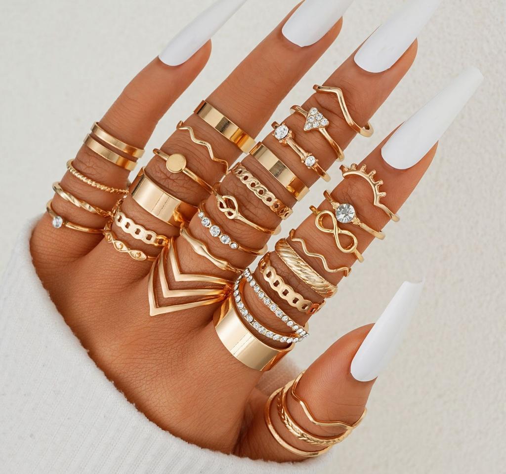 Neues Mode Geometrisches Knöchelringe Set Für Frauen Boho Schmetterling Herz Zirkon Goldfarbe Fingerring Trendiger Party Schmuck Geschenke