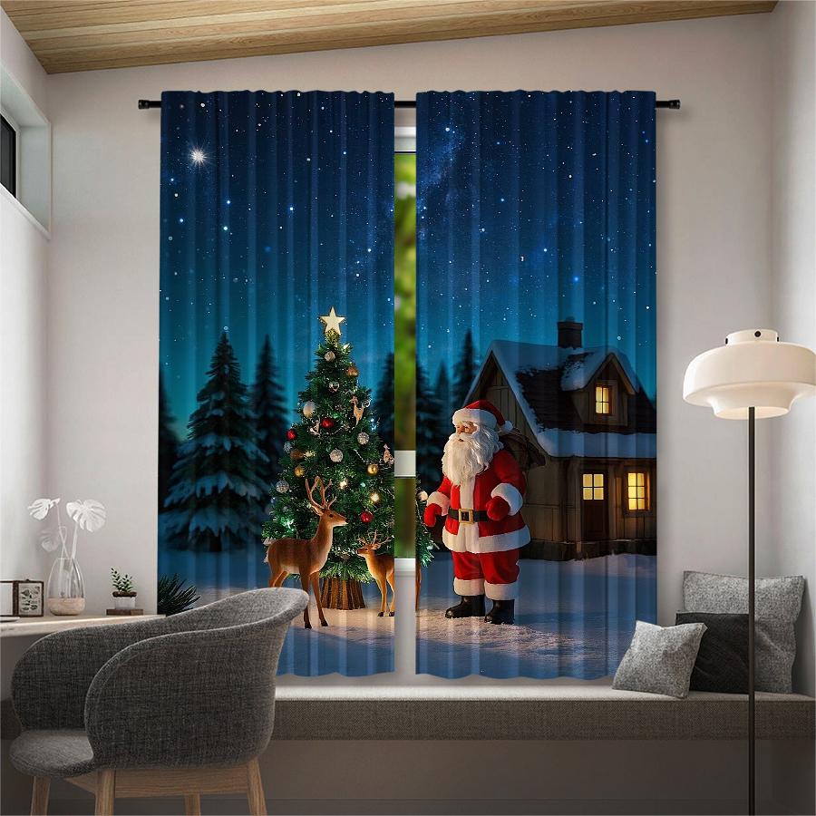 Weihnachten Weihnachtsmann Baum Muster Gedruckte Vorhänge Dekorationen Haus Zimmer Set von 2 Hergestellt Polyester