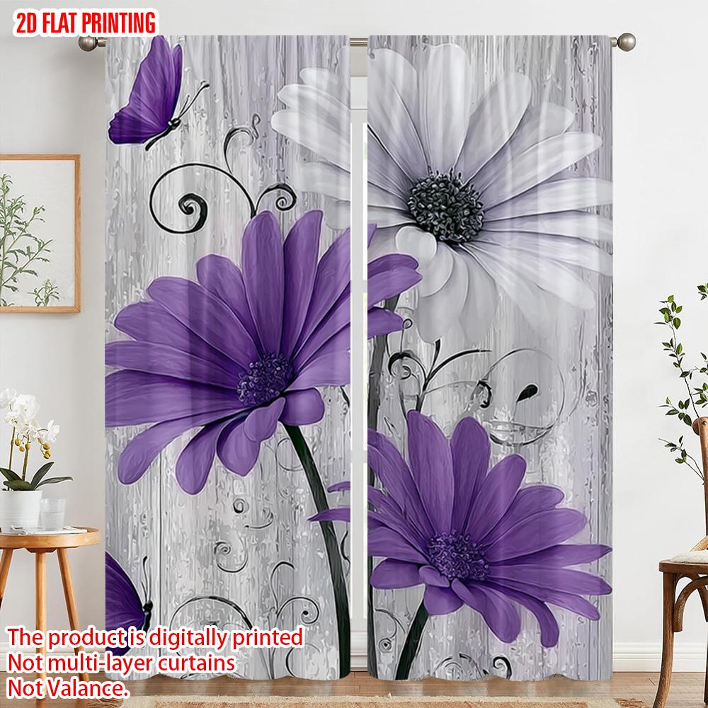 2pcs  2D plane printing Curtains&Window Treatment Purple Flower Butterfly 100% Polyester (without rod) All Seasons Use for Home &