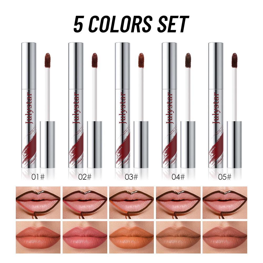 5pcs Tear Lip Glaze Matte Lip Liner, Long-lasting Waterproof and Sweat-proof, Dye Lip and Leave a Background Color, Tear Lipstick Set.