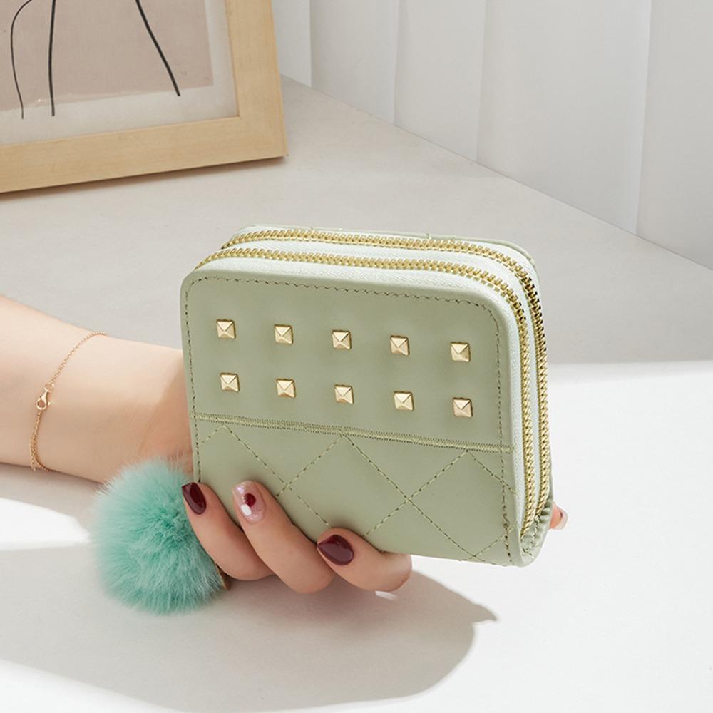 Rivets Woman Clutch Wallet Soft Plush Ball Square Card Bag Simple Women Long Purse Female