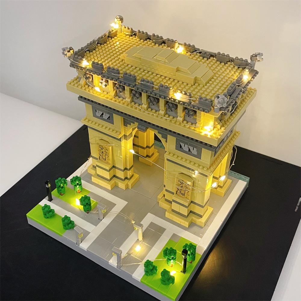 Knew Built LED Arc de Triomphe Micro Mini Building Blocks Toys Illuminating Paris Landmark Model Perfect for Home Office Dcor