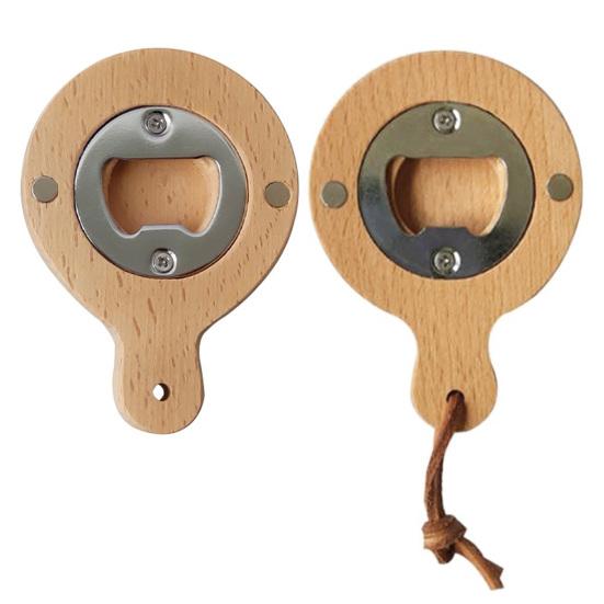 Solid Wood Bottle Opener with Handle Round Refrigerator Magnets Ergonomic Grip Beer Opener for Home Commercial Use