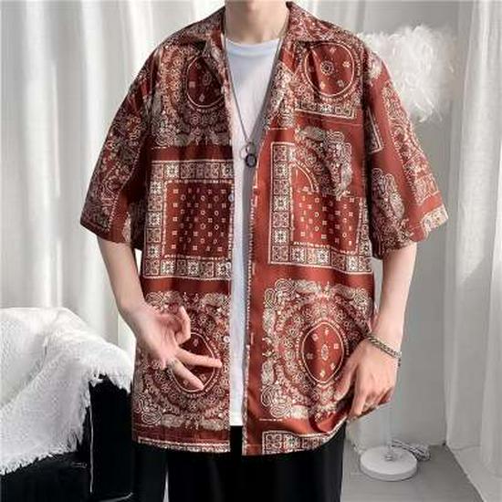 Men's Hip Hop Retro Cat Print Short Sleeve Shirt