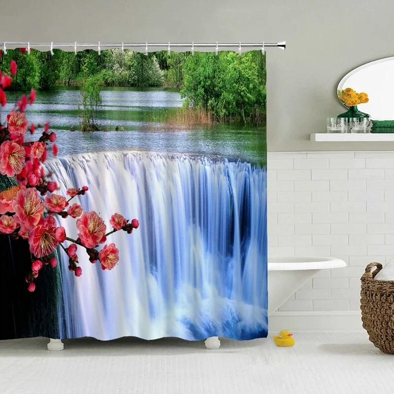 Natural Forest Tree Scenery Shower Curtain Bathroom Waterproof Polyester Fabric Bathroom Curtain 3d Printed Bath Screen Mat