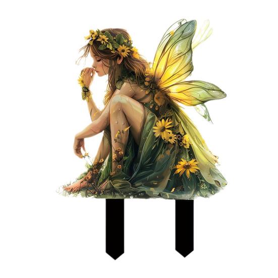 Acrylic Fairy Garden StakeElf Ornament with Sunflower Crown & Wings