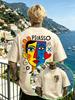 Unisex 100 Cotton Picasso Art Retro TShirt with Abstract Cubist Face Pattern Modern Art Casual Summer Crew Neck Streetwear