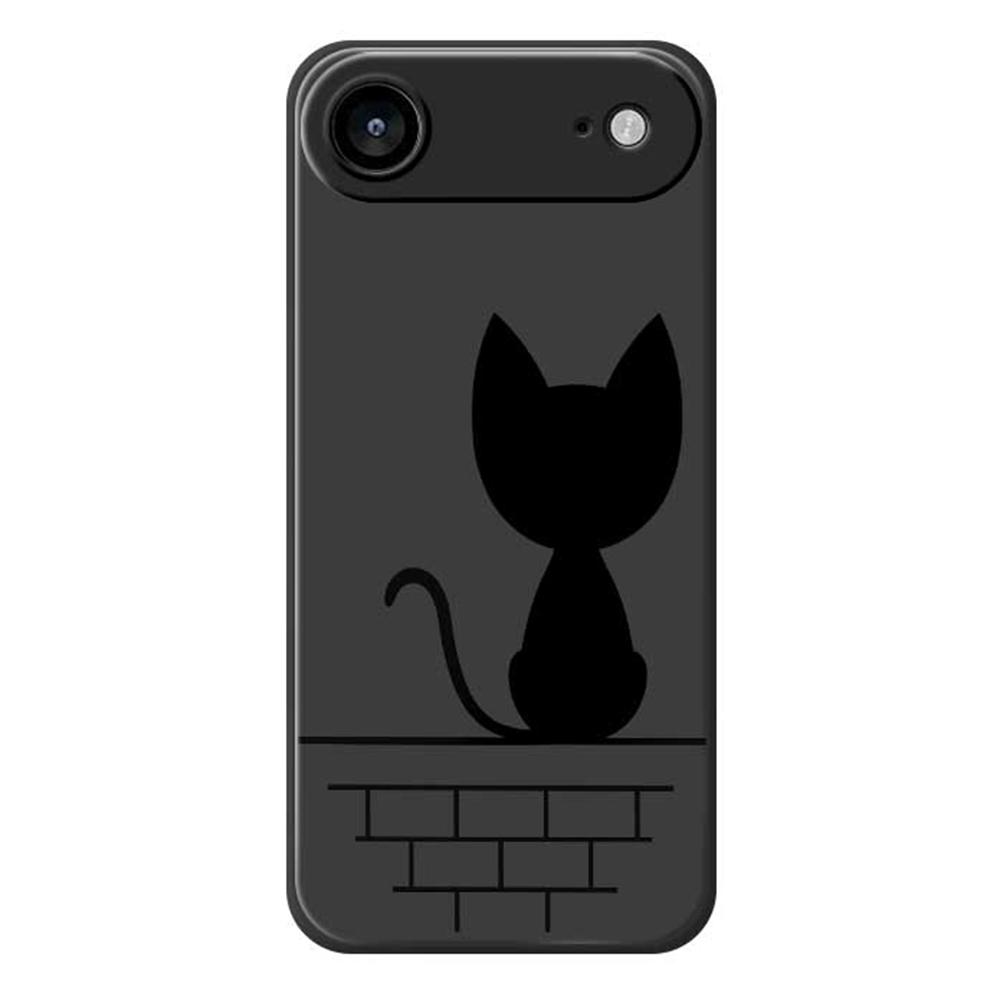 

For iPhone 17 Air Case Black Cat on the Wall Pattern Printing Straight Edge TPU Phone Back Cover Black