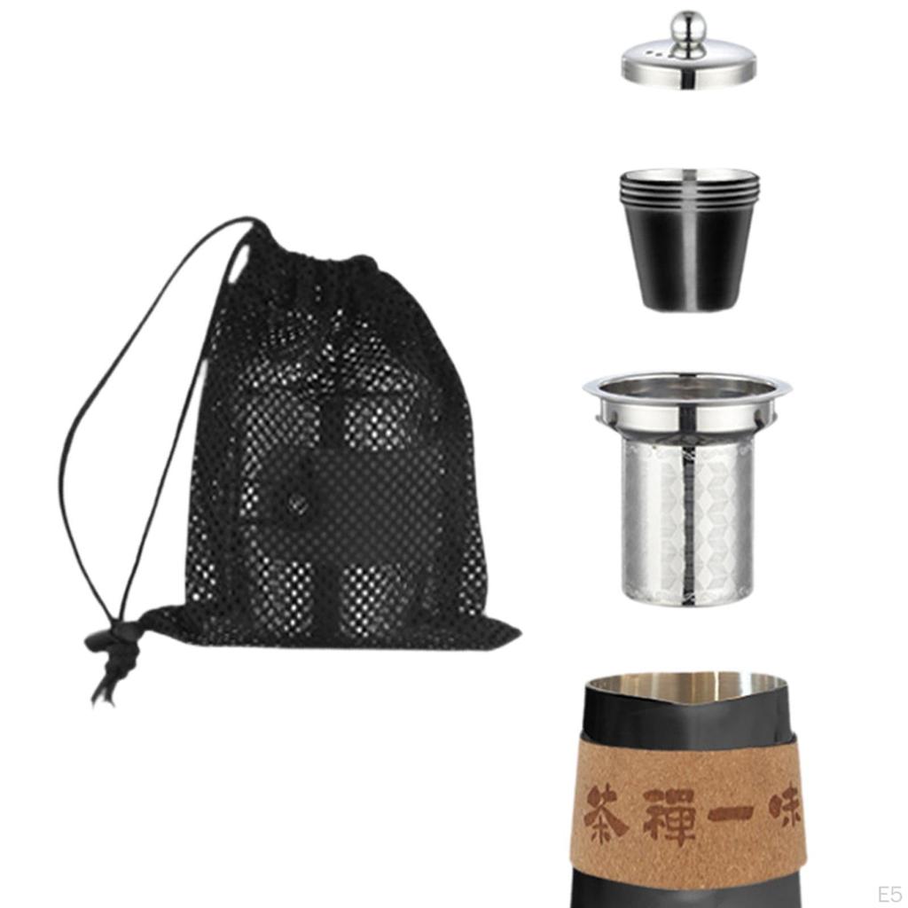 Camping Teekessel Tassen Set Camp Geschirr Verbrühschutz Leicht zu Reinigen mit Netz-Aufbewahrungstasche für