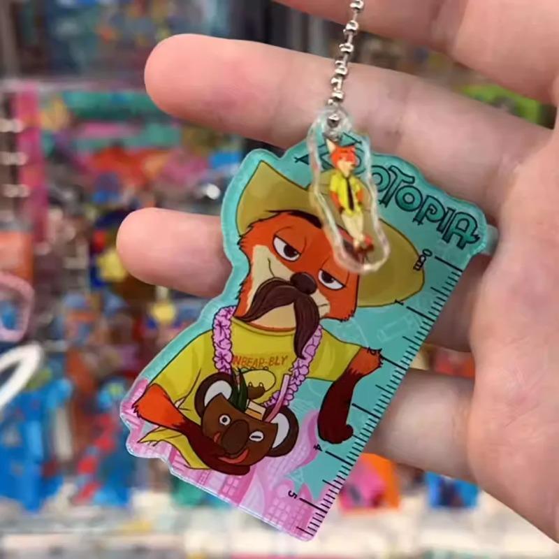 Disneys Zootopia Nick Wilde Judy Hopps Double Sided Acrylic Ruler Ruler Keychain Schoolbag Charm Stationery Merchandise