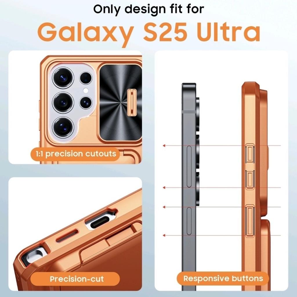 With Card Holder Sliding Camera Cover and Stand for Samsung Galaxy S26 S25 S24 Ultra Phone Case, Anti-Fall PC+TPU Wallet Case