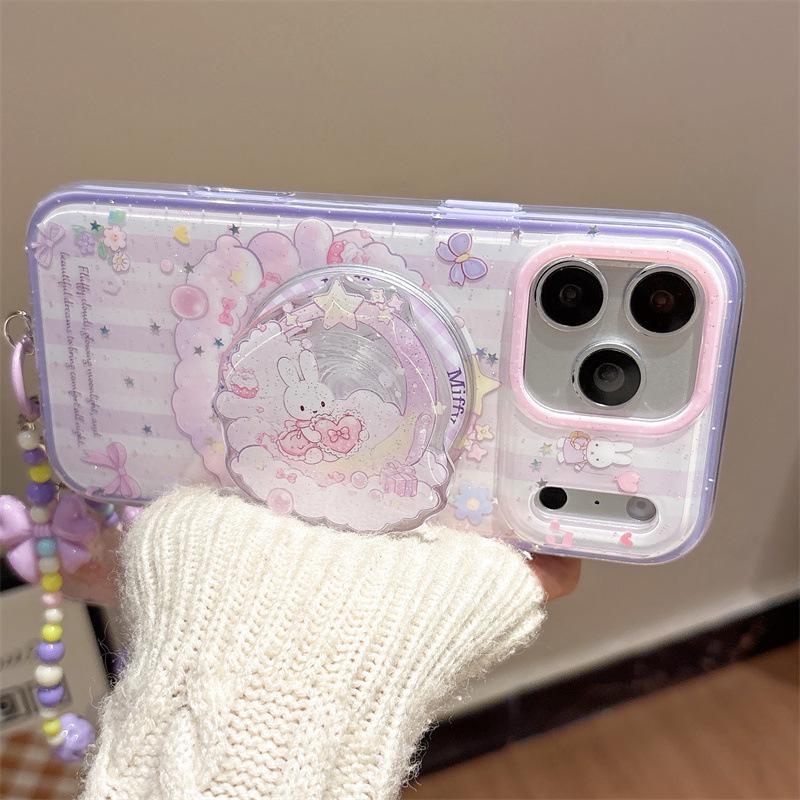 

Pink Stripe Moon Rabbit Magnetic Case for iPhone 17/16 Pro Max/15/14 iPhone 15
