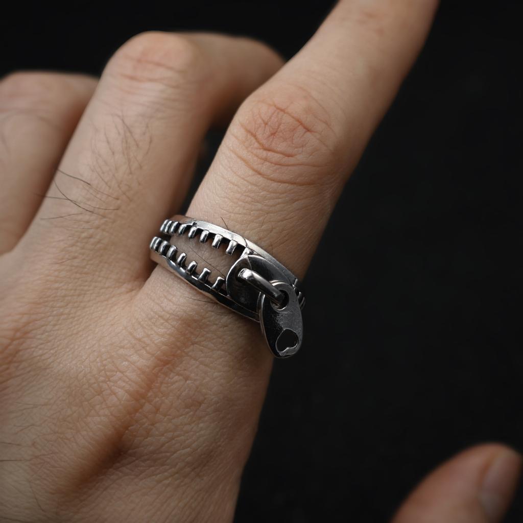 Retro “Zip Up” Zipper Adjustable Open Ring For Men Silver-plated Copper Gothic Punk Edgy Unisex Accessories Cool Gift