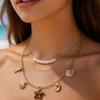 3Pcs/Set Bohemian Starfish Conch Layered Necklace for Women Dainty Imitation Pearl Rice Beads Clavicle Chain Party Jewelry Gift
