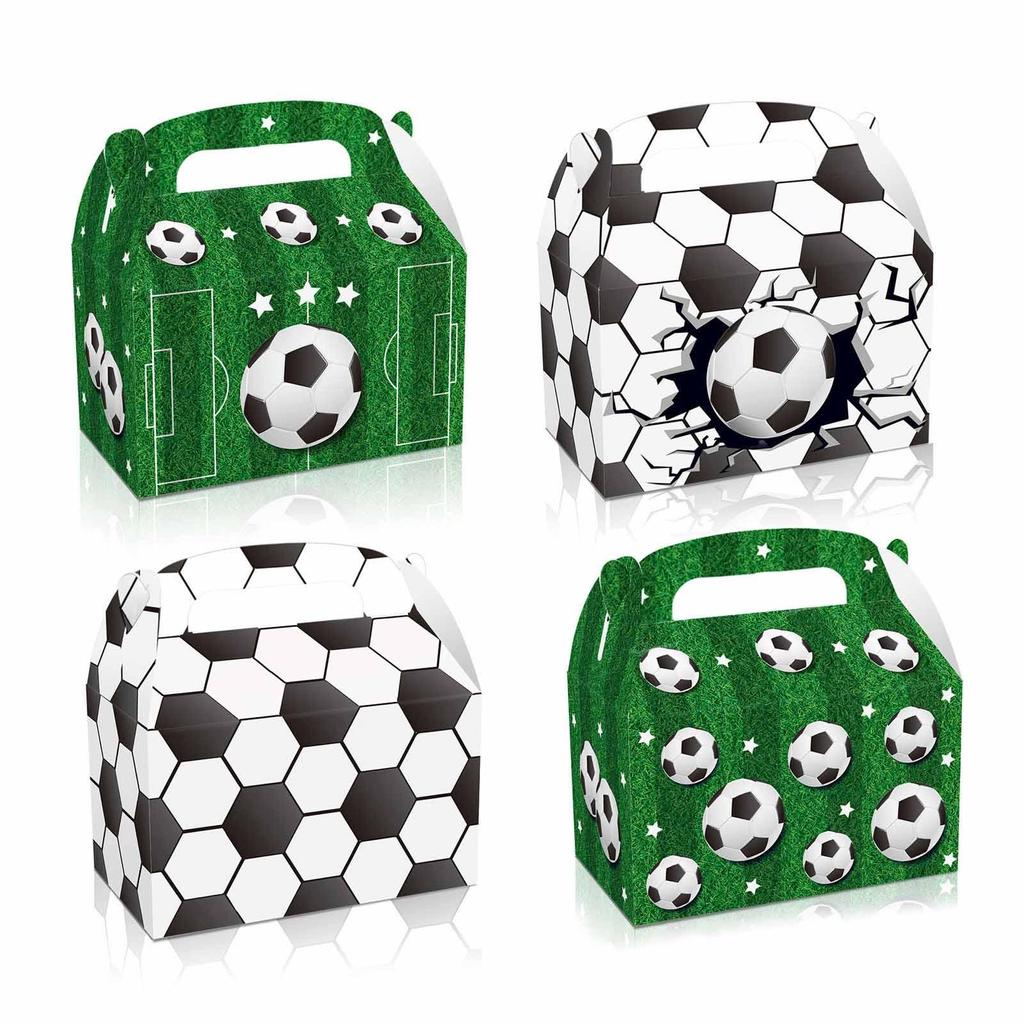 24 Pieces Soccer Treat Box Party Gift Boxes with Handle for Kids Birthday Soccer Party Favor Candy Box