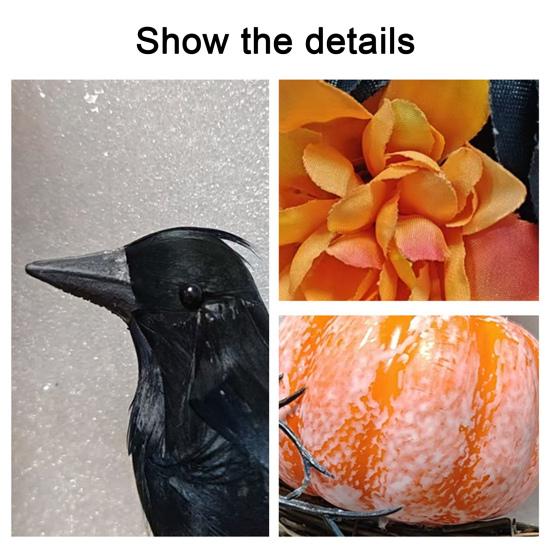 Halloweenský věnec Měsíc Vrána na vchodové dveře Gotický proutěný věnec s umělými květinami Dýně Suché větve pro vnitřní venkovní domácí nástěnnou okenní dekoraci