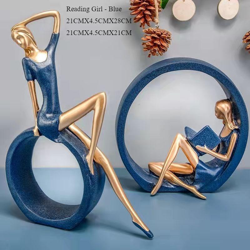 Girl's Black Statue Suitable for Home Office, Living Room, Dining Table Decoration, Reading, Bedroom, Coffee Rack, Desktop Decoration