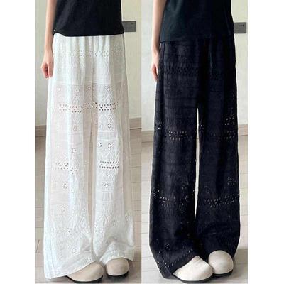 Pantalones de Verano Anchos con Encaje Calado y Caída Chic para Mujer 2026