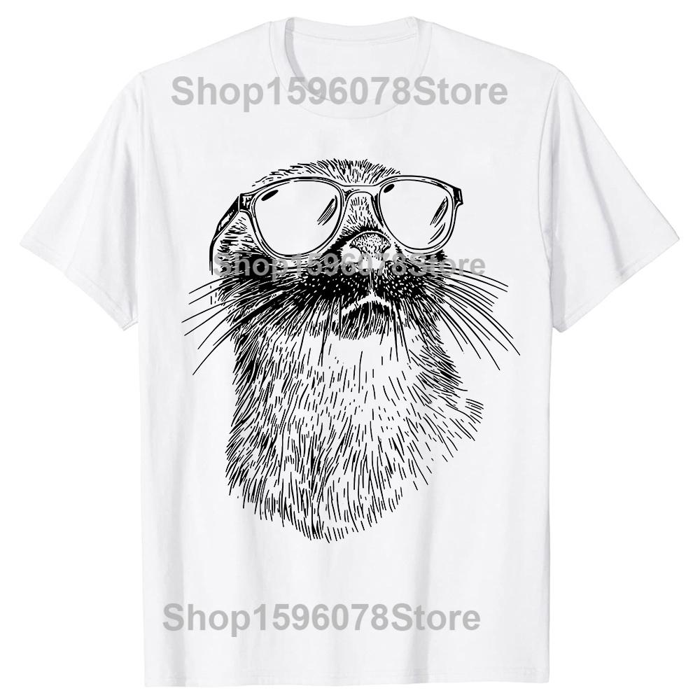 Funny Otter Sunglasses Graphic T Shirts Men Women Pure Cotton Humor Streetwear Tee Shirt Short Sleeve Unisex Loose Clothing