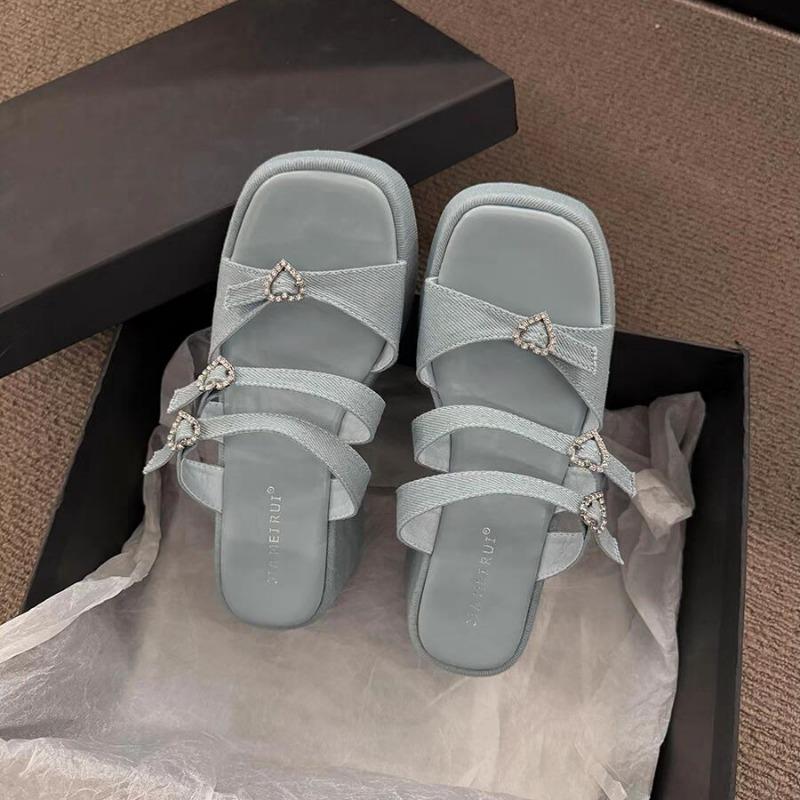 Silver Platform High Heeled Slipper Fashion Bow Party Open Toe Casual Sandals Summer Comfortable Non-Slip Beach Mule Shoe Female