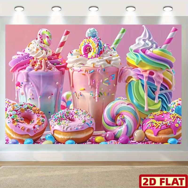 2D Whimsical Pink Candy Theme Backdrop for Kids Dessert Themed Events