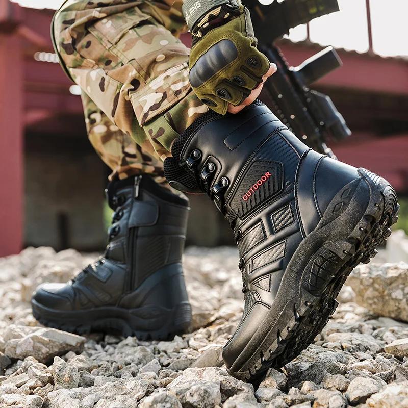 New Men Tactical Boot Desert Waterproof Hunting Hiking Shoe Army Boot Male Safety Ankle Lace Up Military Climbing Shoe Anti-Slip