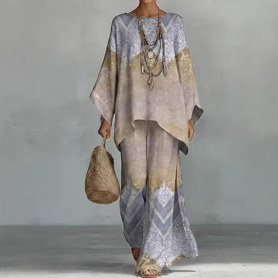 Y116 Summer Bohemian Paisley Printed Two-piece Set Large Size Casual Set