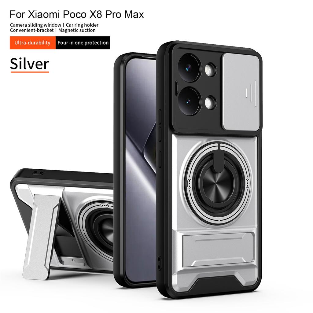 Shockproof Magnetic Phone Case for Xiaomi Poco X8 Pro Max X7 X6 Pro F8 Ultra Armor Hard Slide Camera Protection Lens Stand Cover