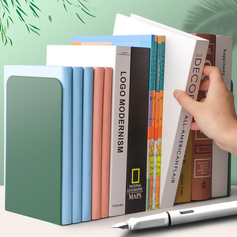 2-Piece Large Metal Bookends, Retractable Desktop Book Supports for Students
