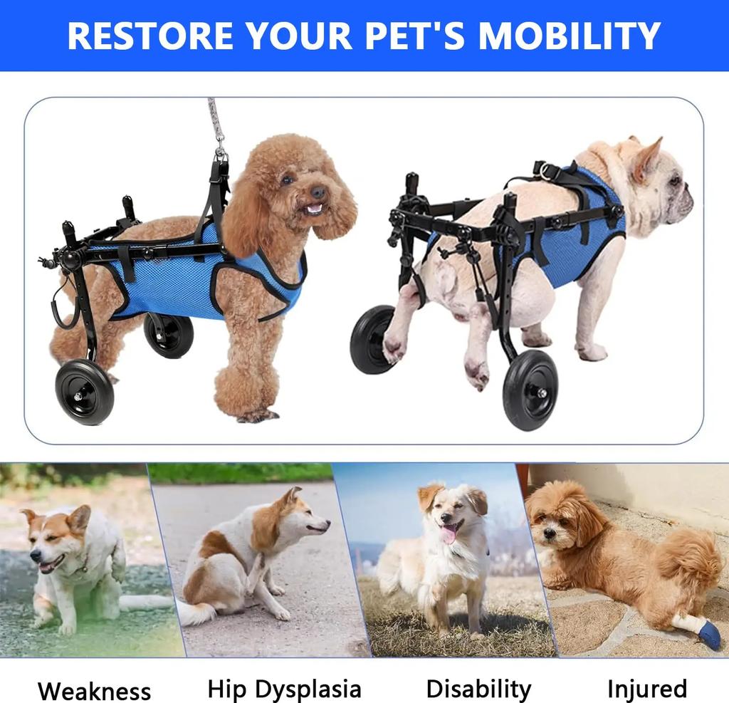 XS/S/M Adjustable Dog Wheelchairs for Back Legs Dog Wheelchair Cart for Hip Support Mobility Aids for Small Pets Hind Limbs