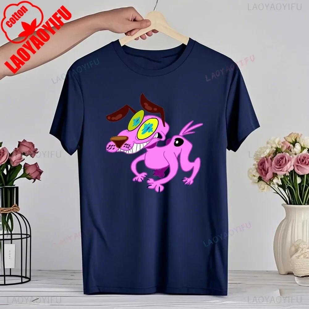 90er Cartoon Courage Der Feige Hund Grafik T-Shirt Retro Street Fashion Sommerkleidung Oberteile Geschenk Männer Frauen Paar Baumwoll-Tees