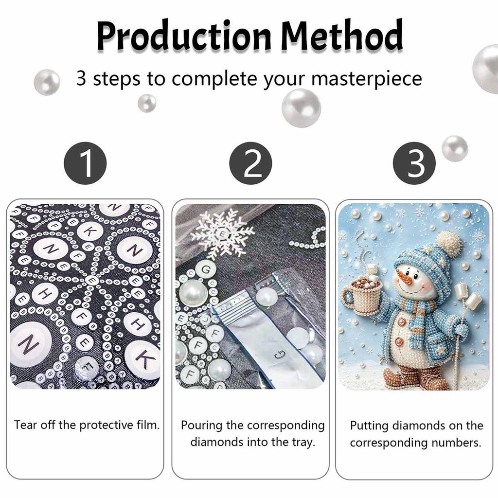 Cute Snowman Hot Cocoa Pearl Bead Painting Kit Winter Theme Frameless Canvas Art Relaxing Night Craft Home Decor Gift Wall Decoration DIY