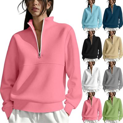Women's Casual Long Sleeve Half Zip Stand Collar Sweatshirt