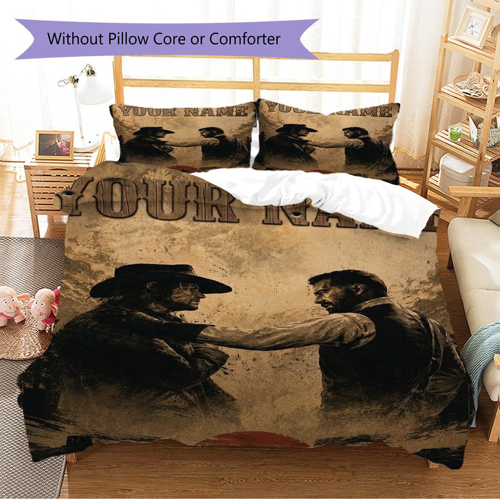 Name Custom RDR2 Game Pattern Bedding Set Quilt Cover Pillowcase Home Decor Gift (1 * duvet cover + 2 * pillowcase, without core)