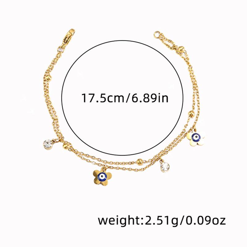 Crystal Cubic Zircon Charm Braclets Girls Hand Chains Wristband Turkish Blue Evil Eye Flower Stainless Steel Bracelets for Women