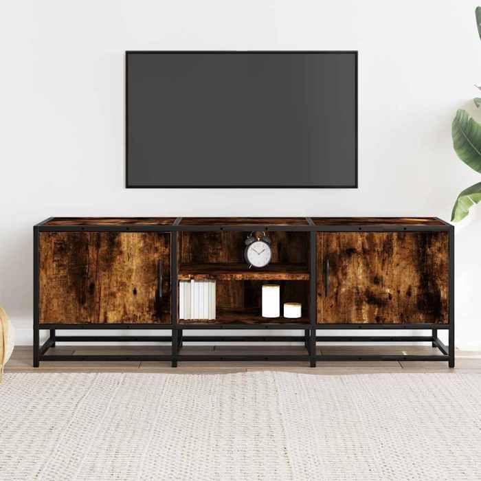 VidaXL Meuble TV chêne fumé 120x35x41 cm bois d'ingénierie et métal, banc TV, meuble hifi, centre de divertissement, buffet 848841